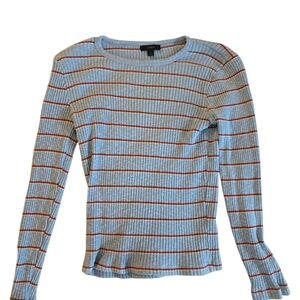J. Crew Light Blue and Rust Striped Long Sleeve Top